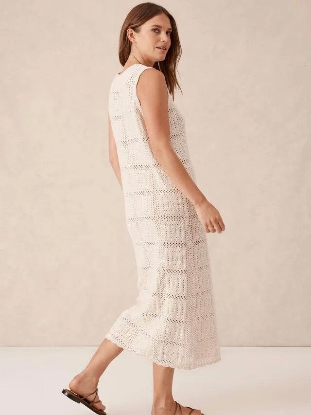 Square Knit Midi Tank Dress - Ecru