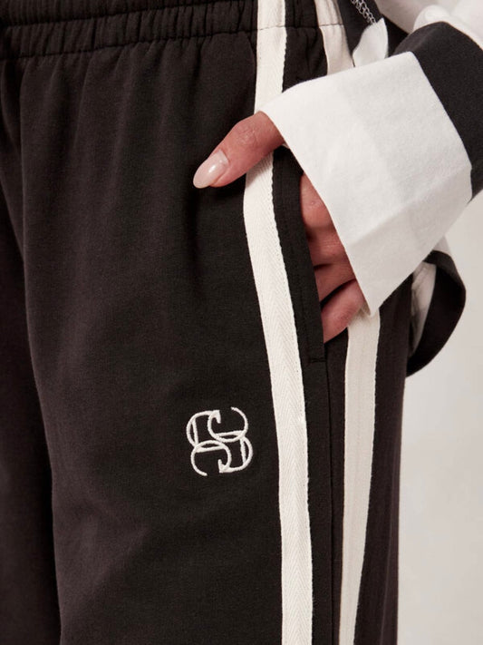 Gigi Wide Leg Terry Track Pants - Black