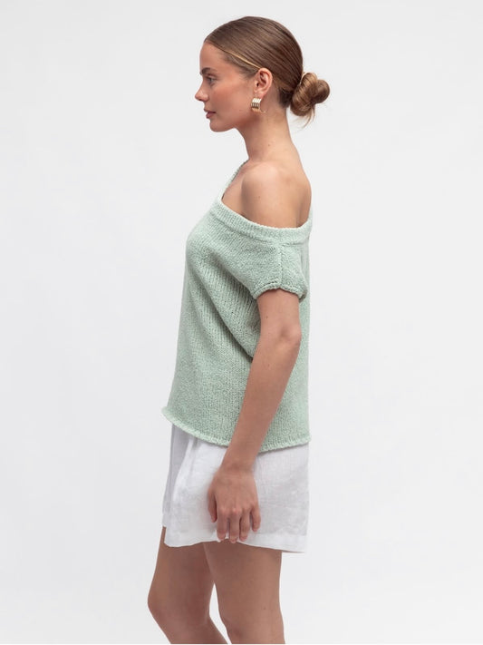 Sienna Off The Shoulder Knit Top in Mint at Wanted and Wild Side