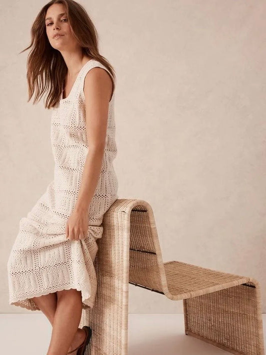Square Knit Midi Tank Dress - Ecru