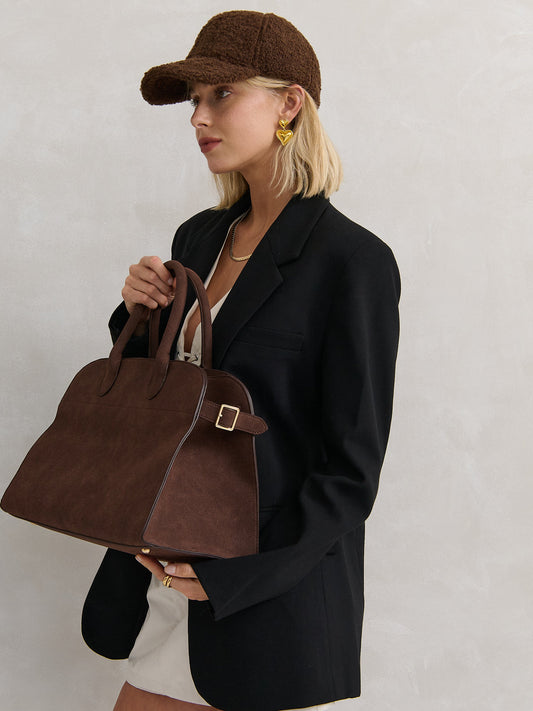 The Clemence Tote  Bag - Brown Suede
