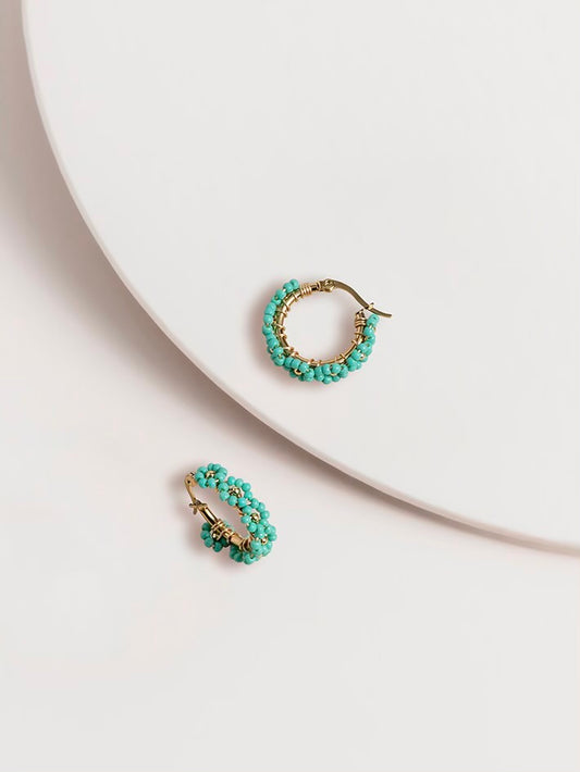 Daisie Pearl Hoop Earrings - Turquoise