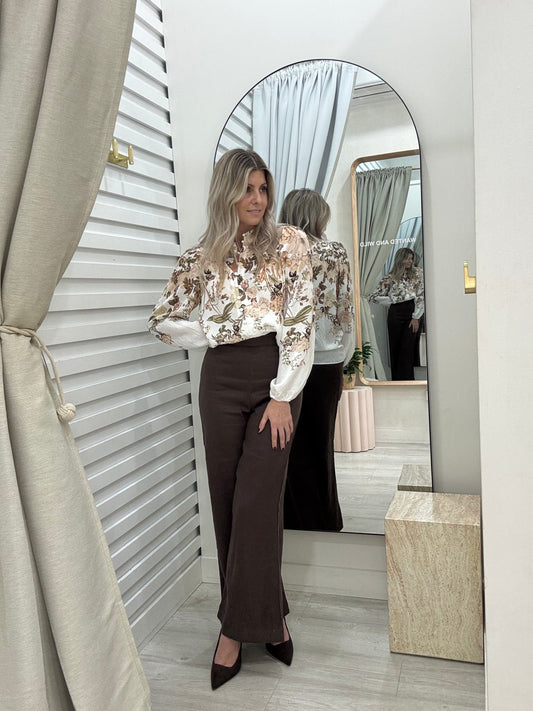 The Neva Shirt Blue Coffee Floral
