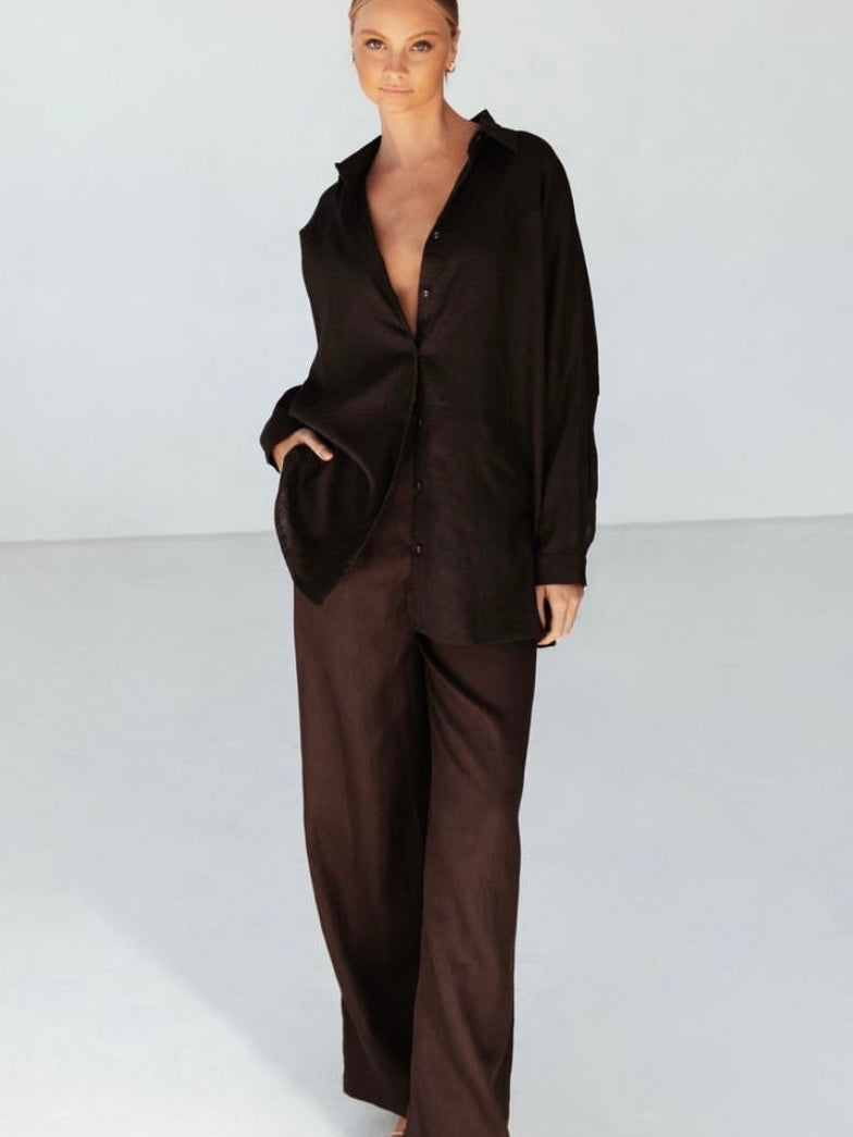 The Luna Linen Pants - Chocolate