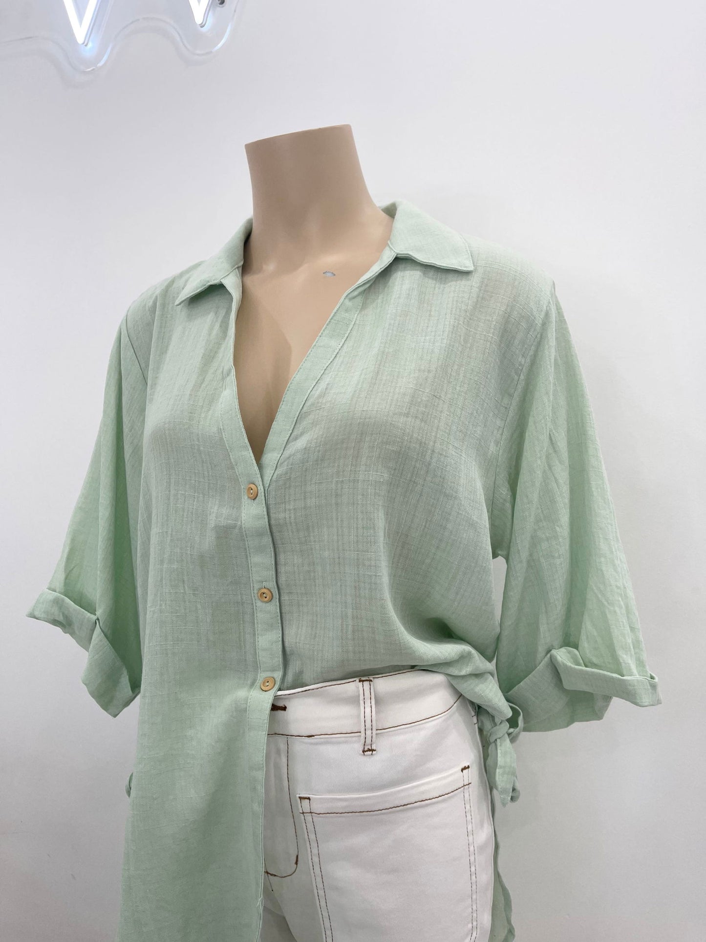 Florence 3/4 Sleeve Shirt - Seafoam - WANTED AND WILD