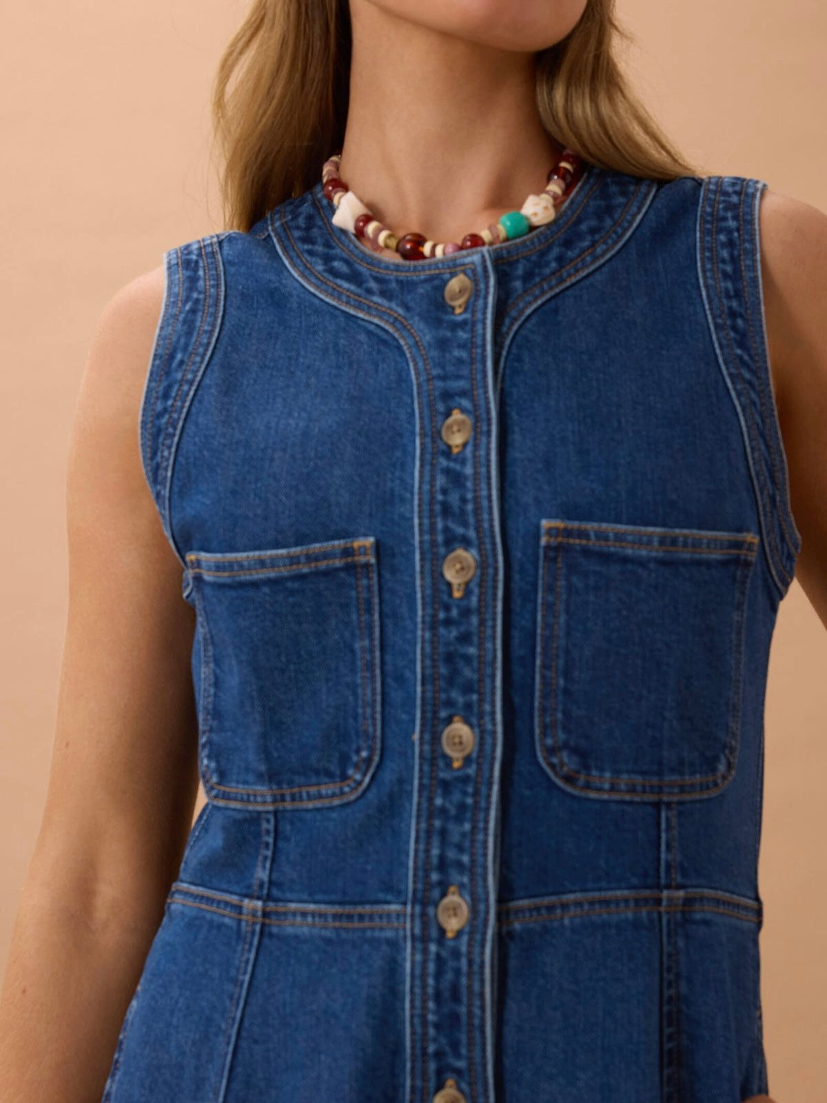 Hazel Sleeveless Midi Denim Dress - Caspian Blue