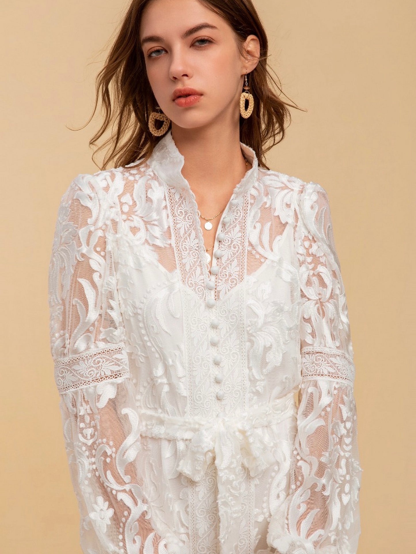 Yvette Embroidered Long Dress - White