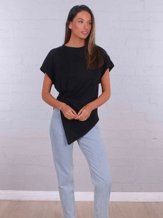 Boyfriend Asymmetrical Tee - Black