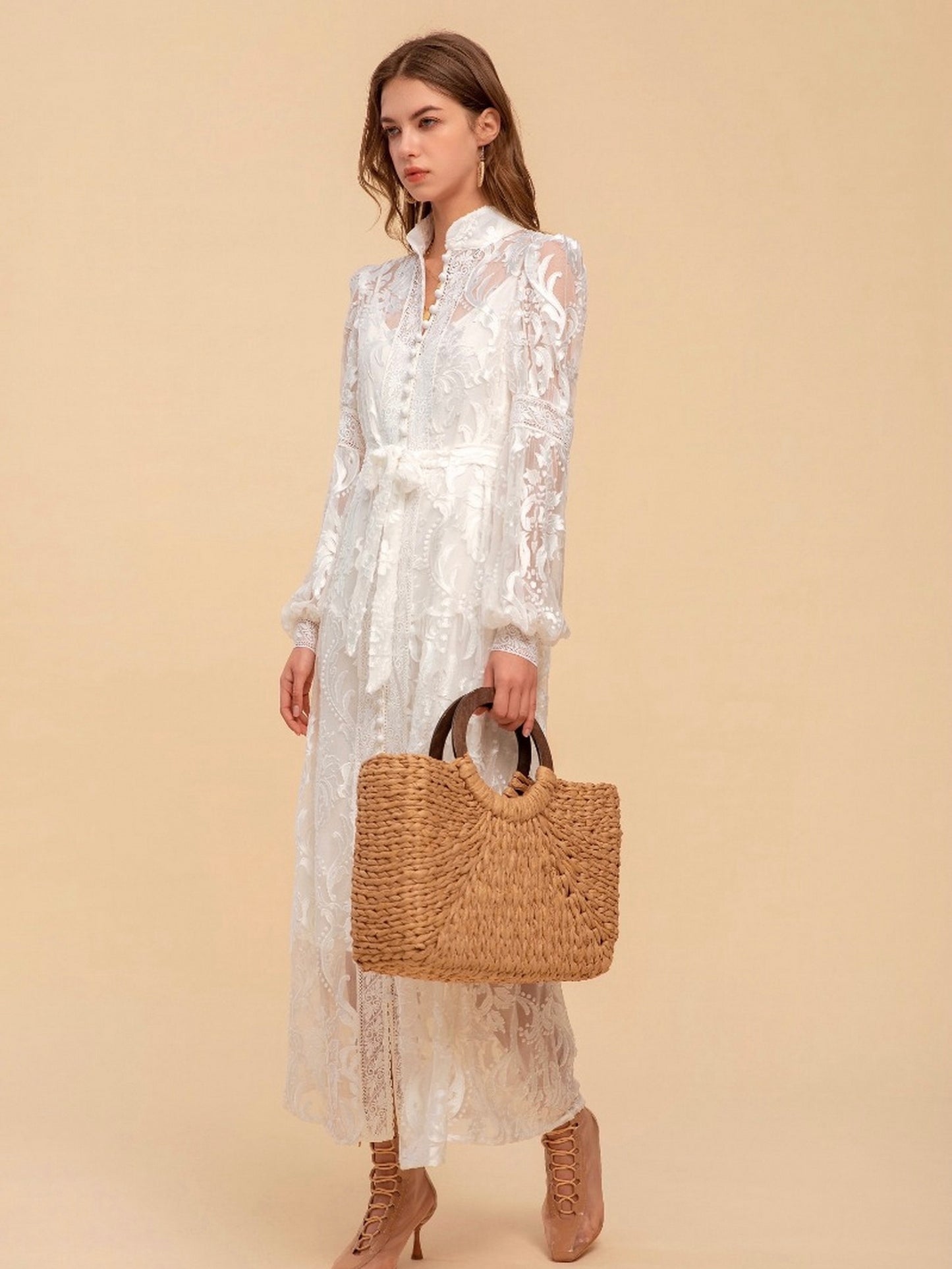 Yvette Embroidered Long Dress - White