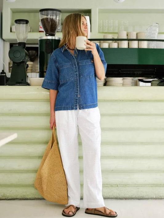 Noa Short Sleeve Denim Shirt - Fresh Indigo