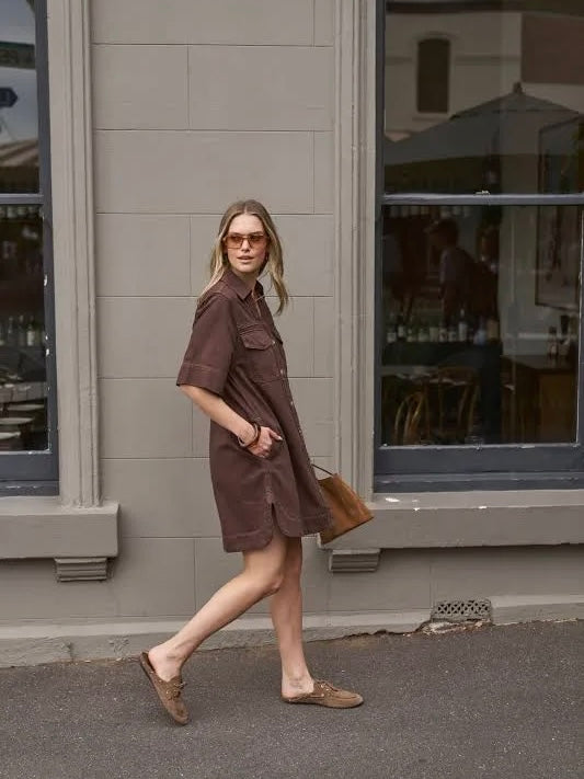 Bonnie Relaxed Shirt Dress - Chocolate