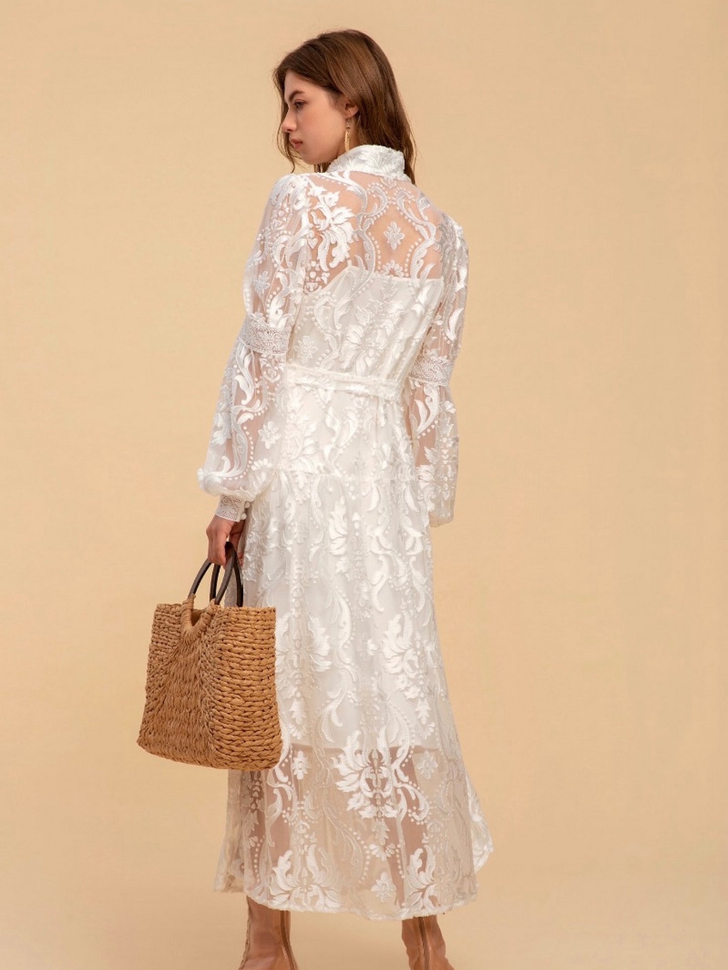 Yvette Embroidered Long Dress - White