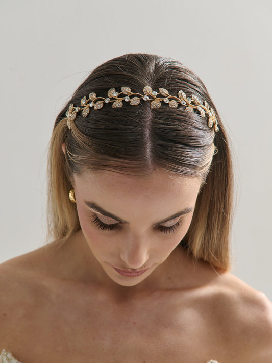 Fairy Leaf Crystal Headband - Gold