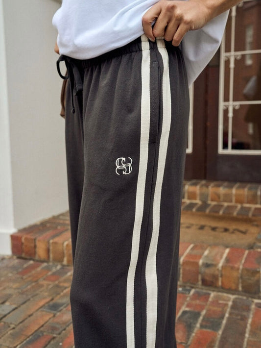 Gigi Wide Leg Terry Track Pants - Vintage Black