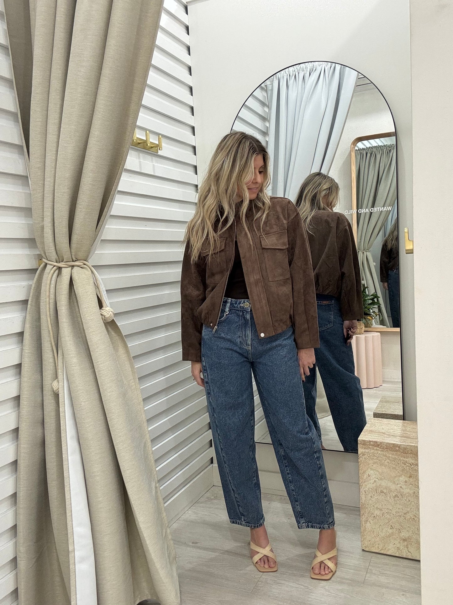 The High Neck Bomber Jacket - Chocolate
