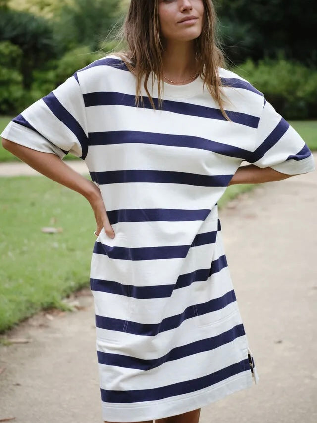 Mini Terry Dress - Navy Stripe