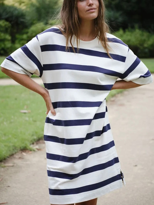 Mini Terry Dress - Navy Stripe