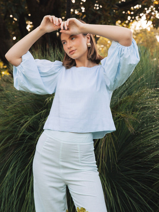 The Balloon Sleeve Top - Pale Blue