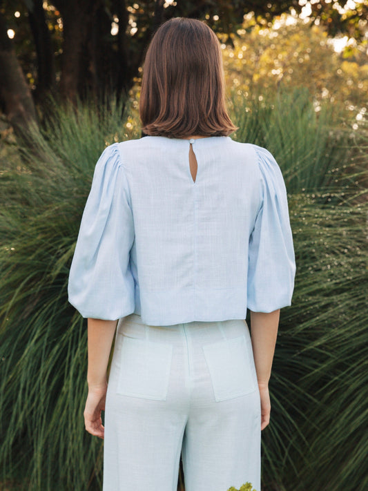 The Balloon Sleeve Top - Pale Blue