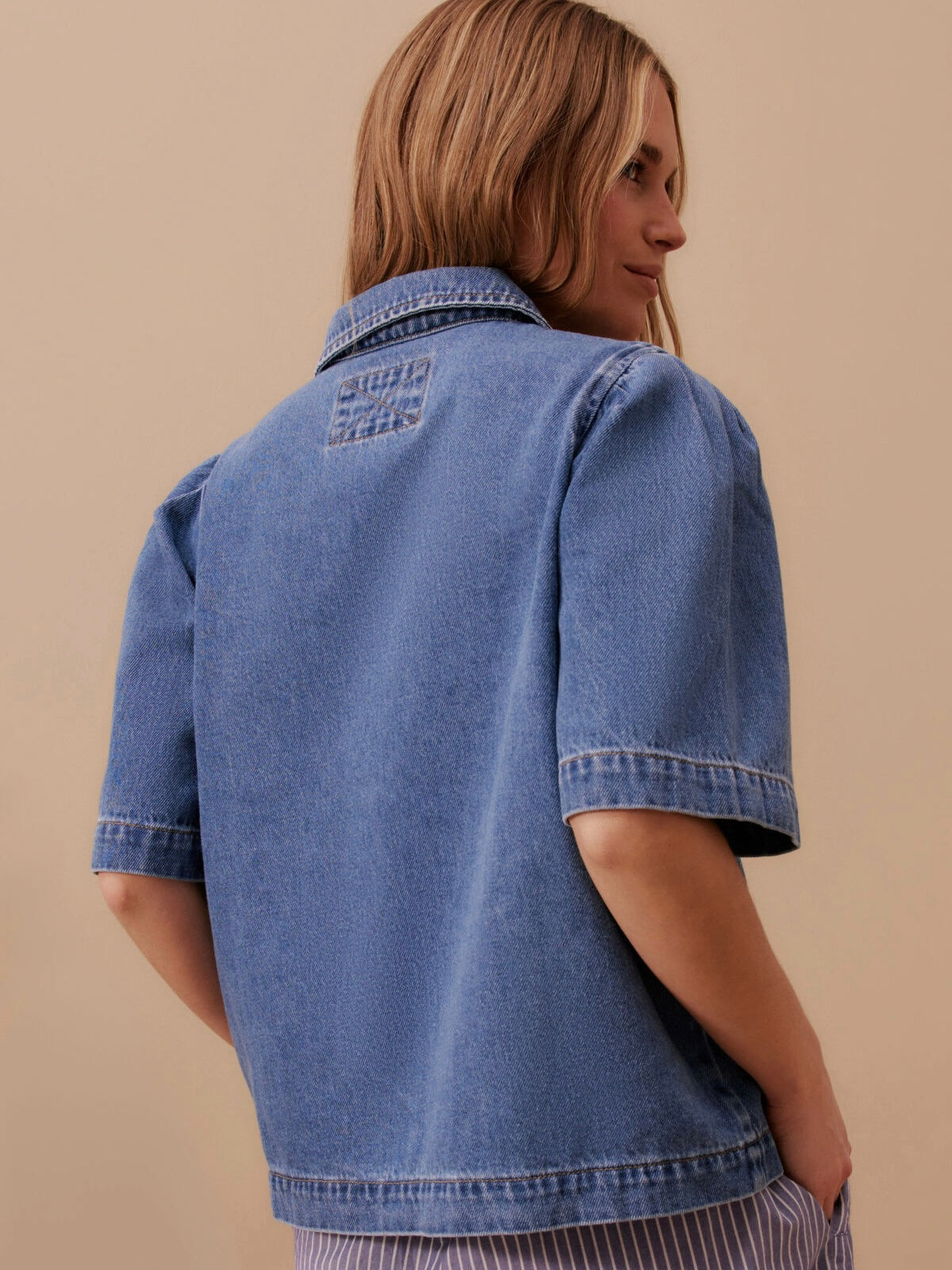 Dylan Pleat Sleeve Denim Shirt- Fresh Indigo