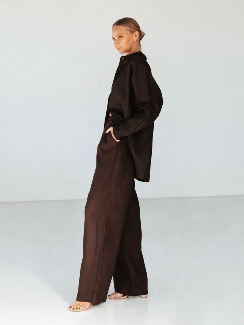 The Luna Linen Pants - Chocolate