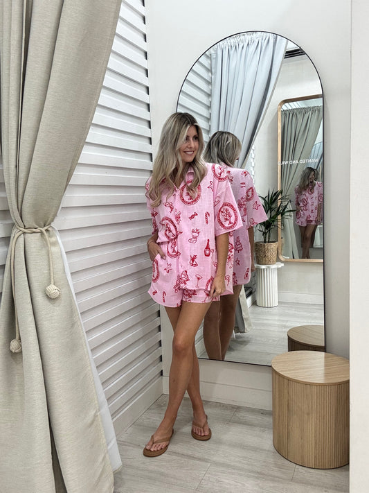 The Christmas Short Set - Pink and Red