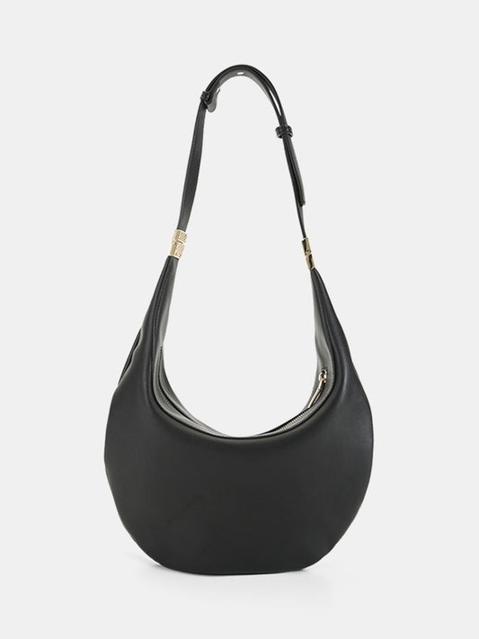 A black leather hobo shoulder bag with a single adjustable strap and small gold-tone hardware, Billini Bags at Wanted and Wild