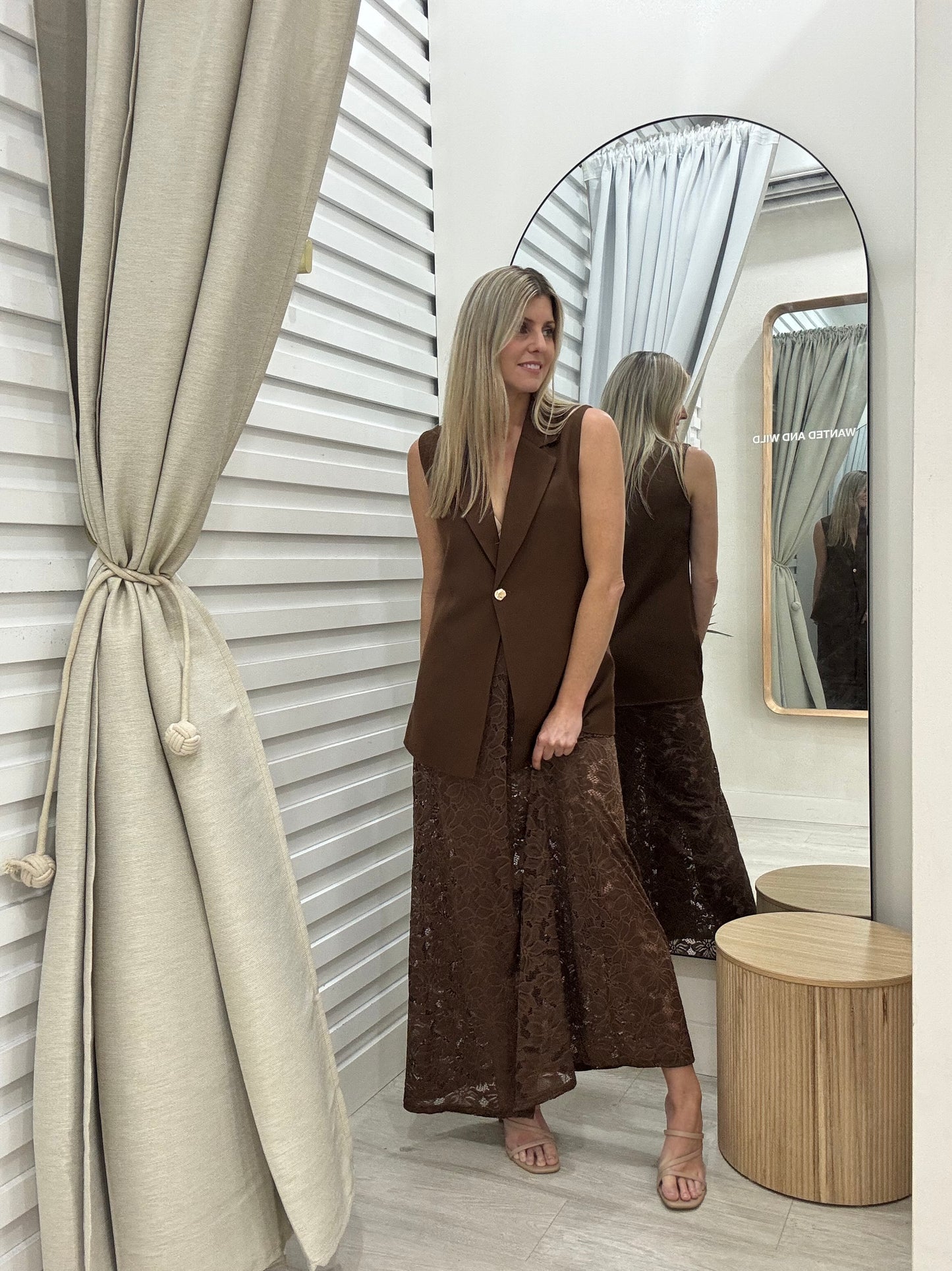 The Capri Vest and Lace Skirt Set - Chocolate