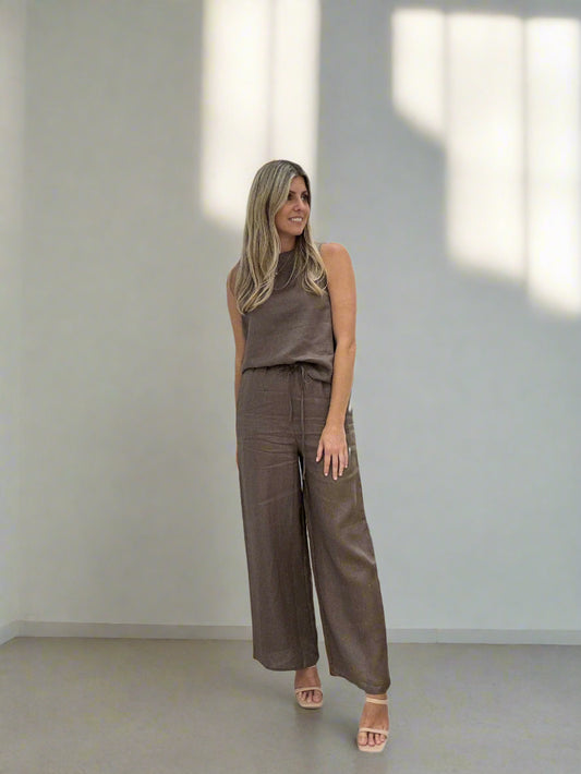 Atlas Linen Pants in Espresso