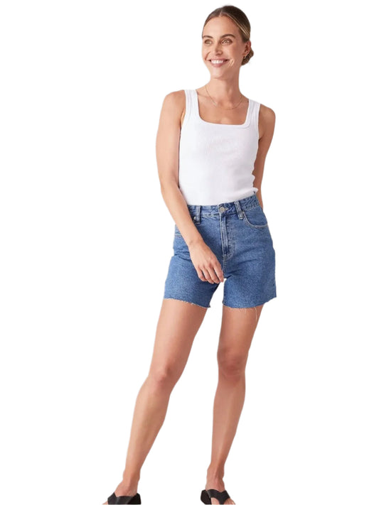 Contour Rib Square Neck Tank - White - WANTED AND WILD