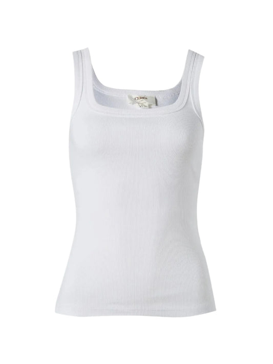 Contour Rib Square Neck Tank - White - WANTED AND WILD