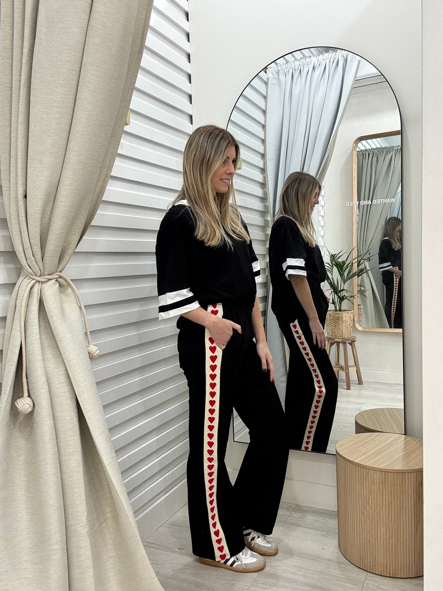 Model wearing Heart Racer Pants at Wanted and Wild