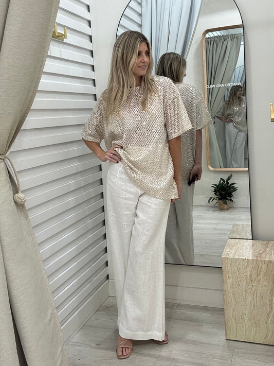 Havana Sequin Tee - Beige