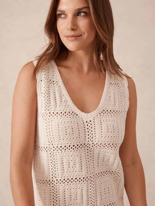 Square Knit Midi Tank Dress - Ecru