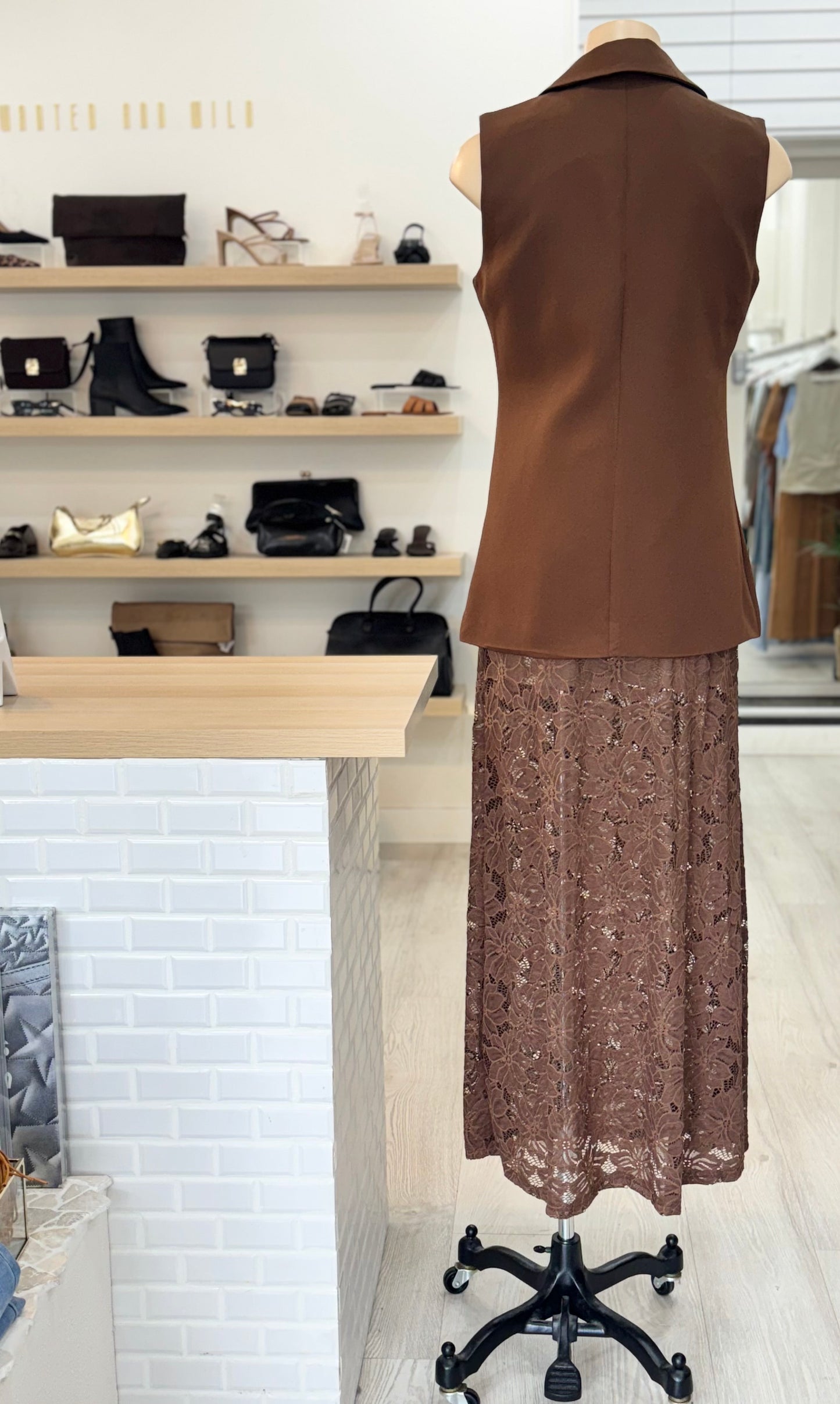 The Capri Vest and Lace Skirt Set - Chocolate