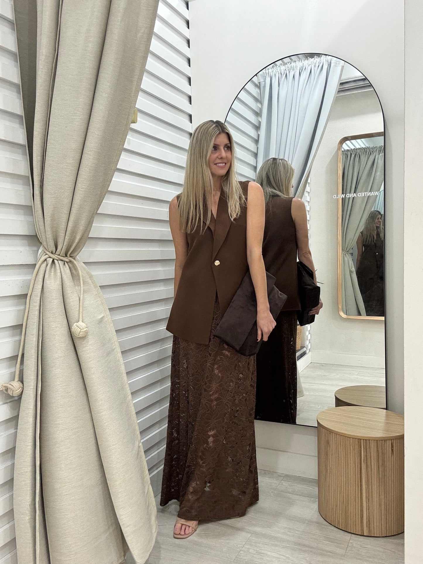 The Capri Vest and Lace Skirt Set - Chocolate
