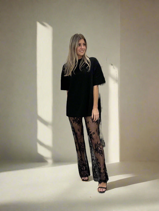 The Lola Tee and Lace Pants Set - Black