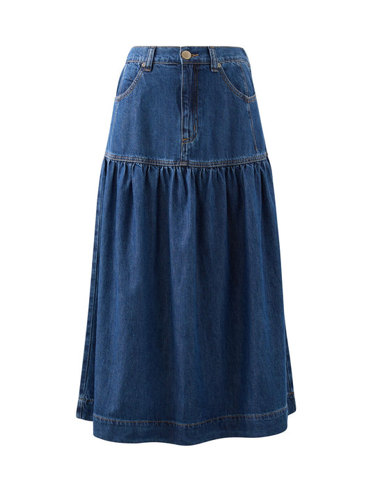 Drop Waist Denim Maxi Skirt - Caspian Blue