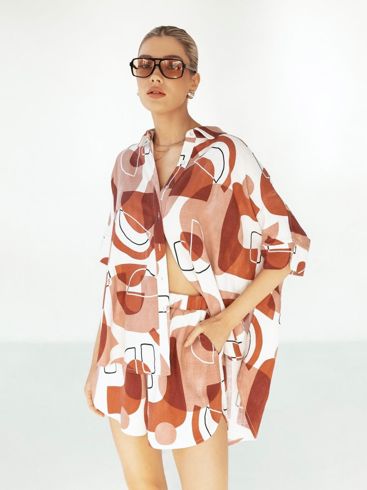 The Mayla Shirt and Shorts Set - Geometric Print