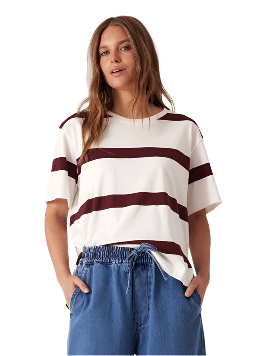 Stevie Slouchy Tee - Burgundy Stripe