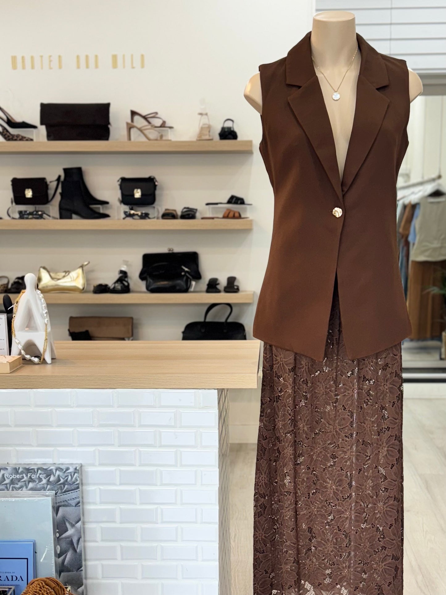 The Capri Vest and Lace Skirt Set - Chocolate