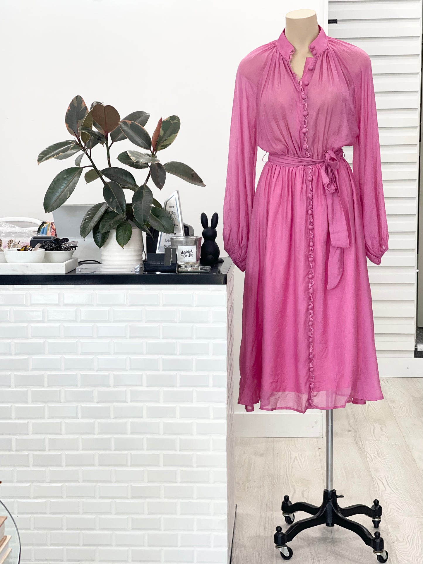 The Edith Midi Dress - Hot Pink