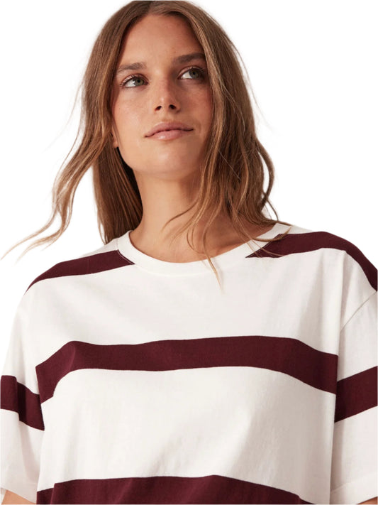 Stevie Slouchy Tee - Burgundy Stripe