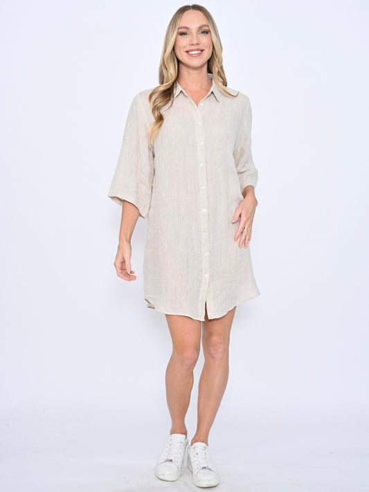 Lune Linen Shirtdress  - Beige