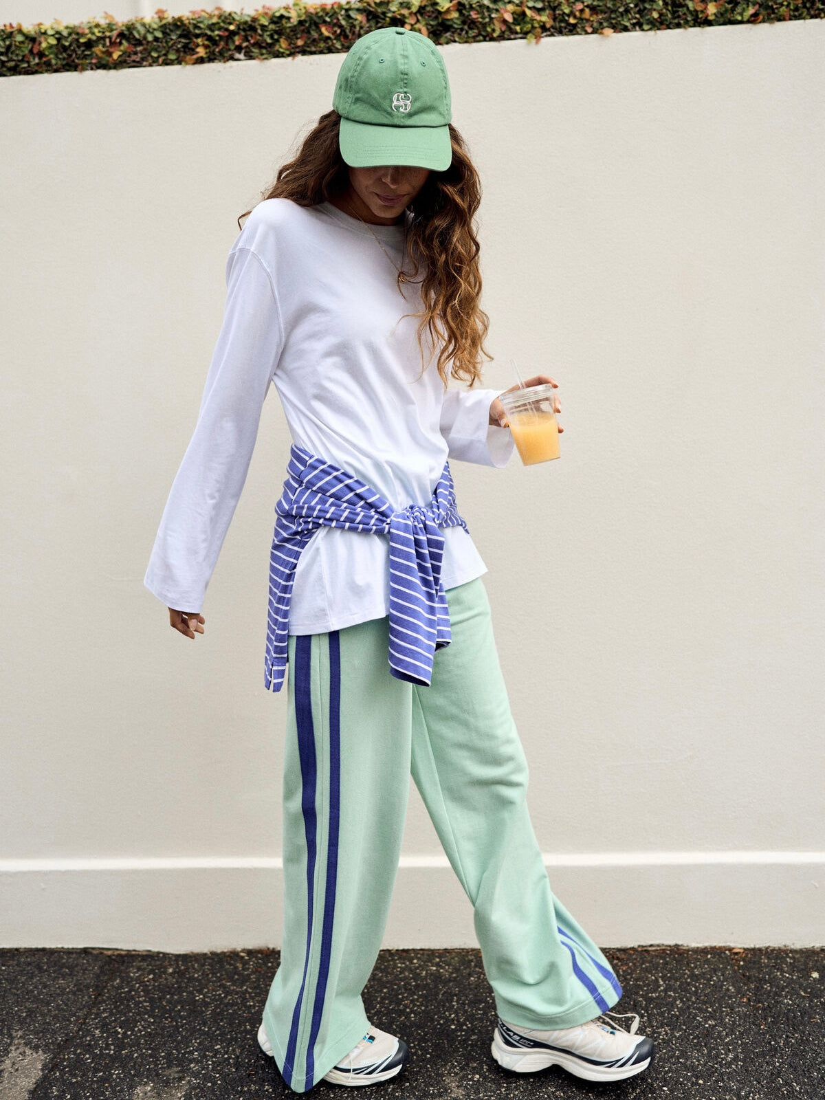 Gigi Wide Leg Terry Track Pants | Seafoam / Blue