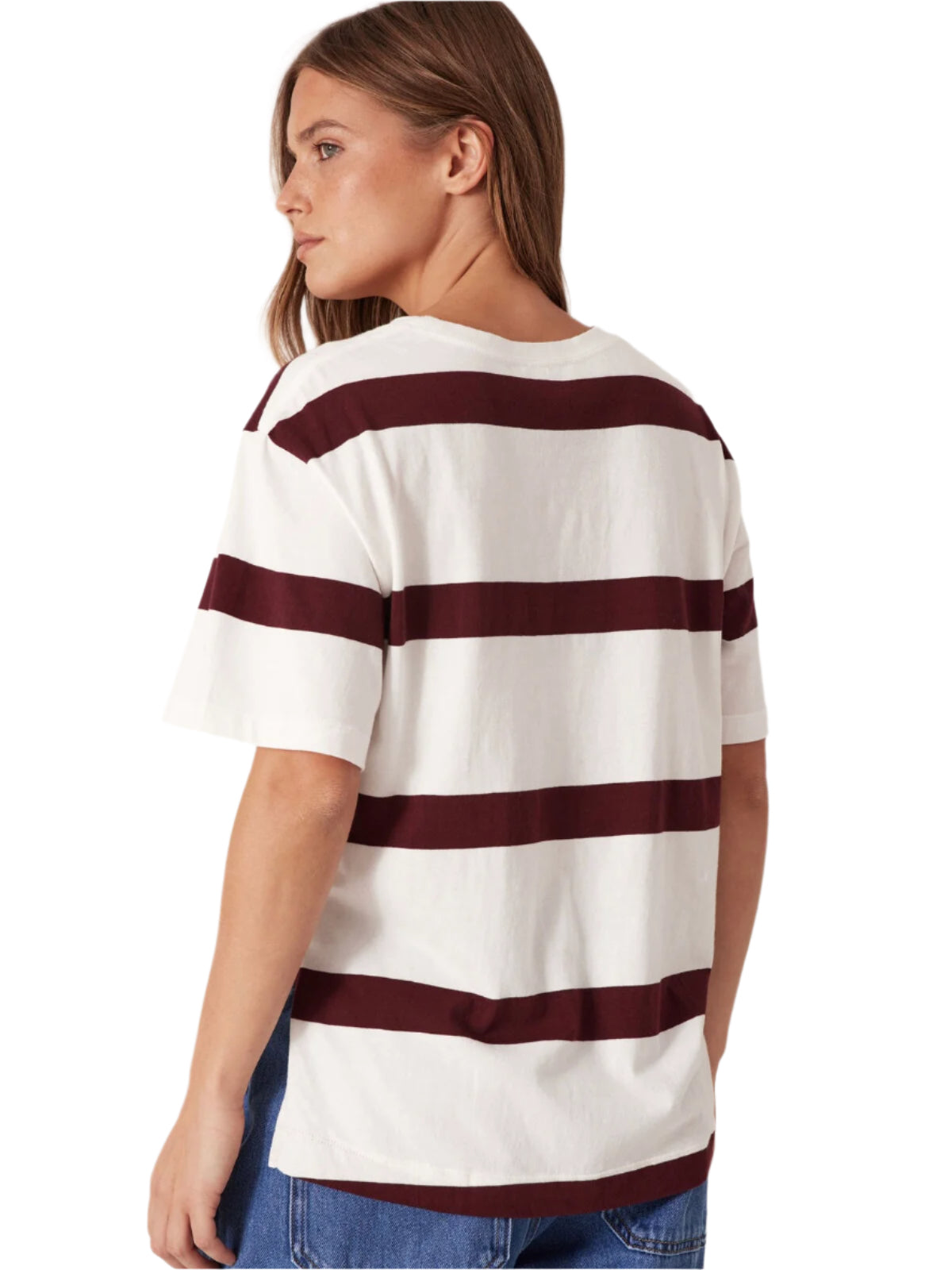 Stevie Slouchy Tee - Burgundy Stripe