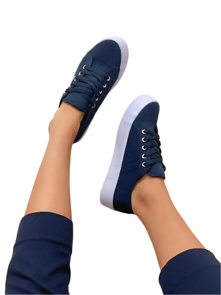 Human Shoes Lift Sneakers - Navy Canvas - WANTED AND WILD