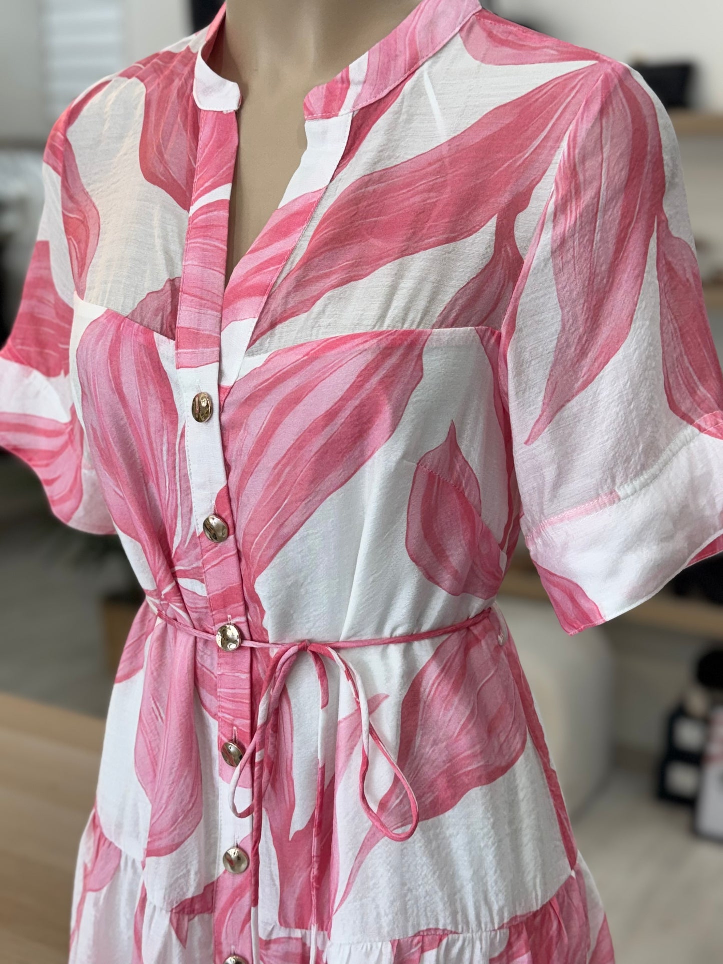 The Cara Dress - Pink Leaf