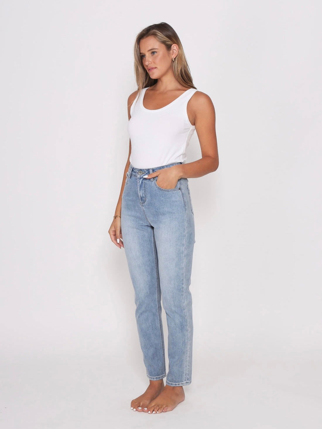 Olivia Mum Jeans - Mid Blue - WANTED AND WILD