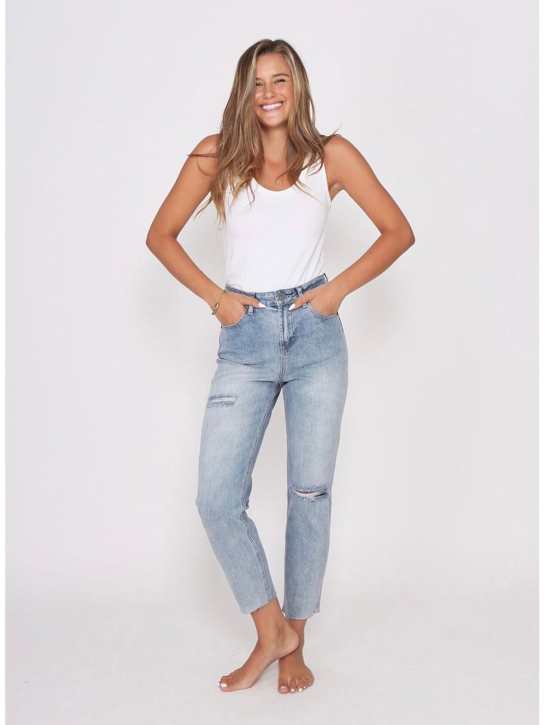 Taylor Mum Jeans - Mid Blue - WANTED AND WILD